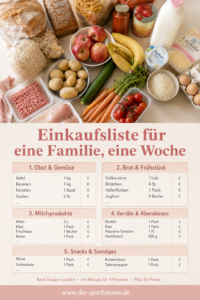 Einkaufsliste Wocheneinkauf 4 Personen